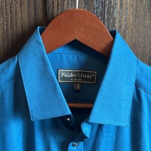 Paisley & Gray Men's Slim Fit Teal Button-Down Shirt | Bamboo